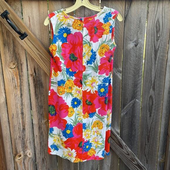Vintage 60s Ellen G Shift Dress Small Floral Sleeveless Pnk Yellow Blue - Picture 4 of 4